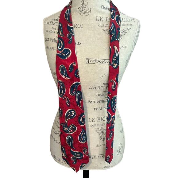L’uomo italin silk red blue paisley vintage 80s 90s style men’s tie - Picture 1 of 12
